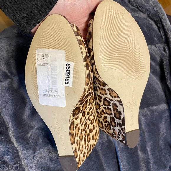 Ivanka Trump Leopard Print Peep Toe Wedge Leather Shoe Size 9 1/2 Leelas - Picture 7 of 10